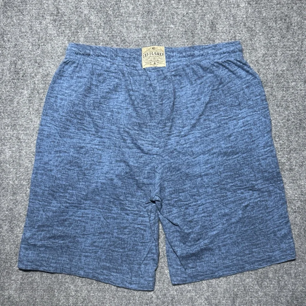 Ed Hardy Soft Knit Sleep Lounge Pajama Shorts Blue Men Medium Drawstring Cotton